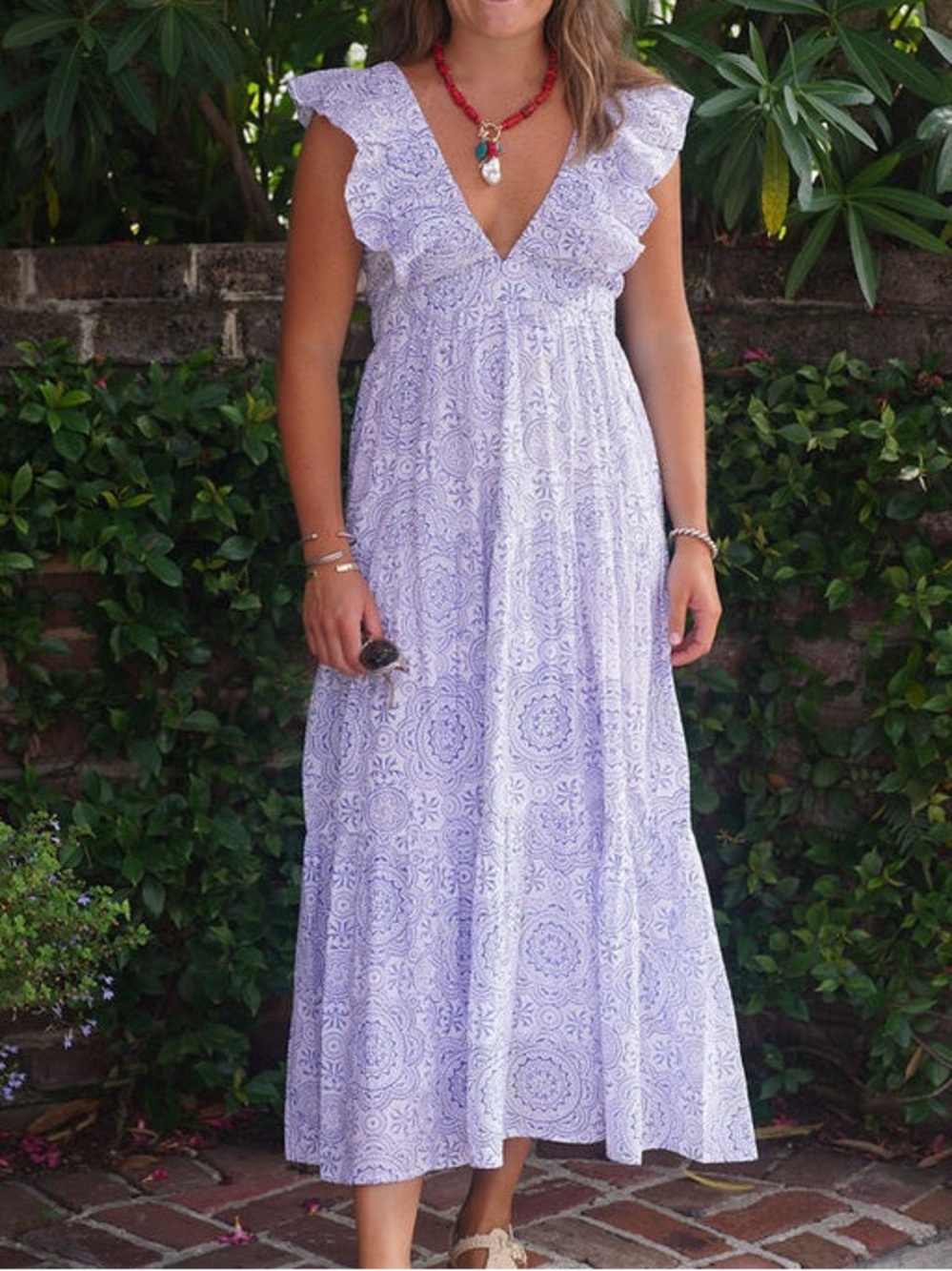 Madison Mathews Savannah Midi Dress NWT Blue Block Print - Picture 7 of 7